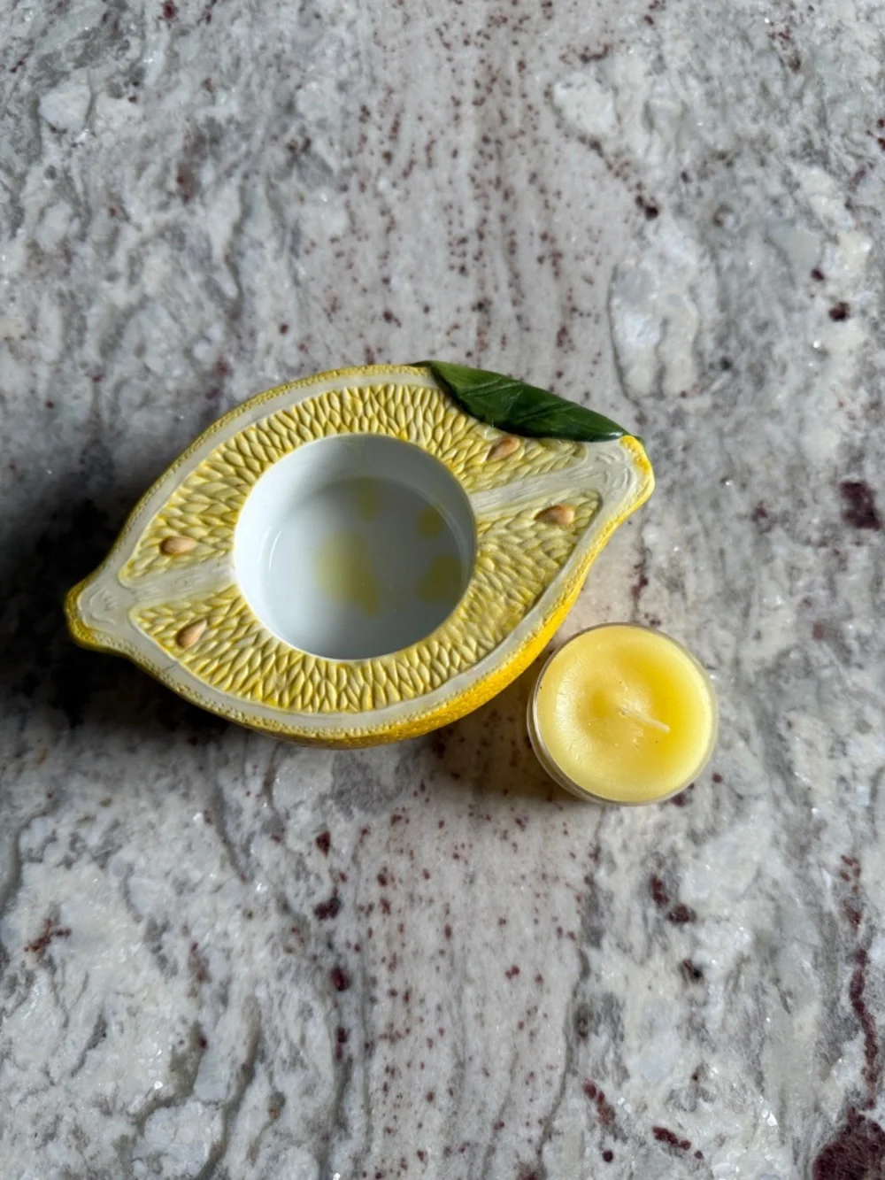 PartyLite Lemon Tealight Candle Holder with Green Leaf Accent - Picture 6 of 8